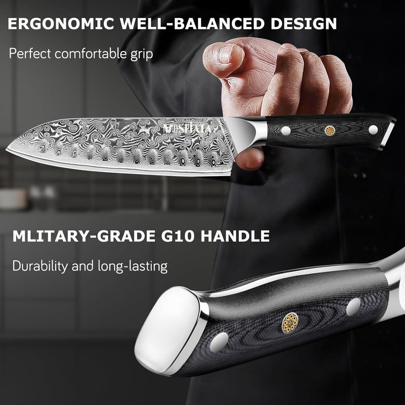 MOSFiATA Chef Knife,Kitchen Knife Santoku Chef's Knife 7 inch Multifunction Kitchen Knives Damascus Steel VG-10 Blade,Knife Sharpener Rod Gift Box - Image 4